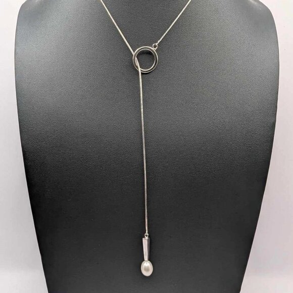 New in Box - 925 Sterling Silver Drop Necklace with Pearl - Picture 1 of 8